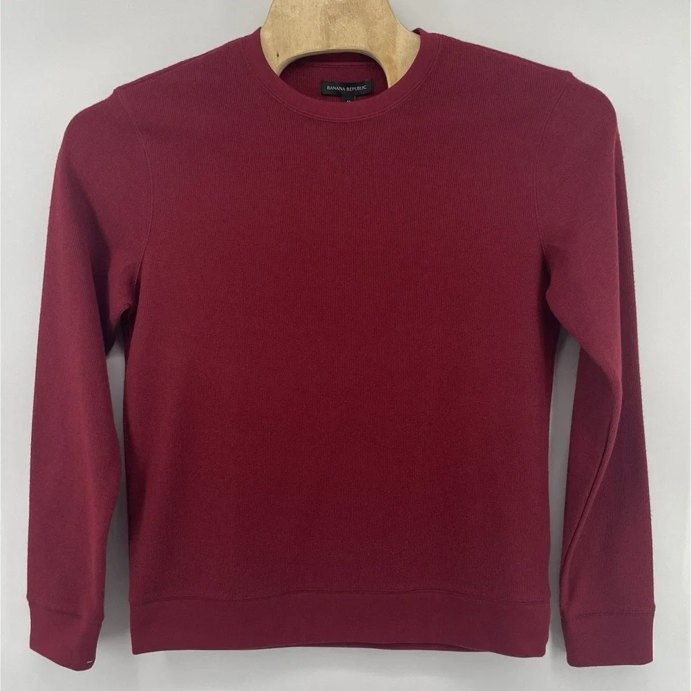 Banana Republic Sweatshirt Mens Med Burgundy Textured Organic Cotton Blend NWT